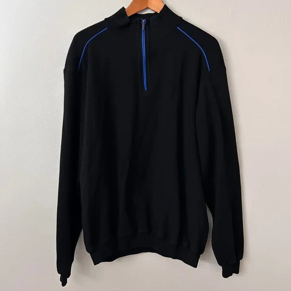 St. Croix Sweater Mens XXL Black Quarter Zip Knit Pullover Made in USA Vintage - Picture 2 of 7